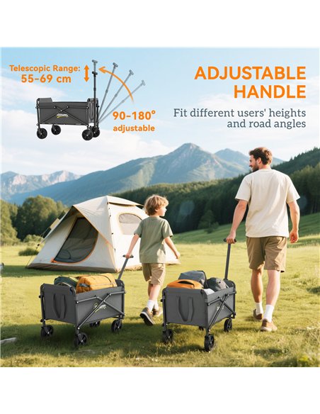 Outsunny 41L Festival Trolley on Wheels, Small Garden Folding Trolley Cart, 60kg Heavy Duty Collapsible Folding Wagon with Adjus - pic 178132 | FastDaddyshop