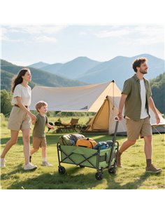 Outsunny 62L Festival Trolley on Wheels, Garden Folding Trolley Cart, 120kg Heavy Duty Collapsible Folding Wagon with Adjustable 2