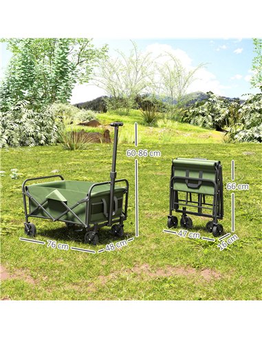 Outsunny 62L Festival Trolley on Wheels, Garden Folding Trolley Cart, 120kg Heavy Duty Collapsible Folding Wagon with Adjustable