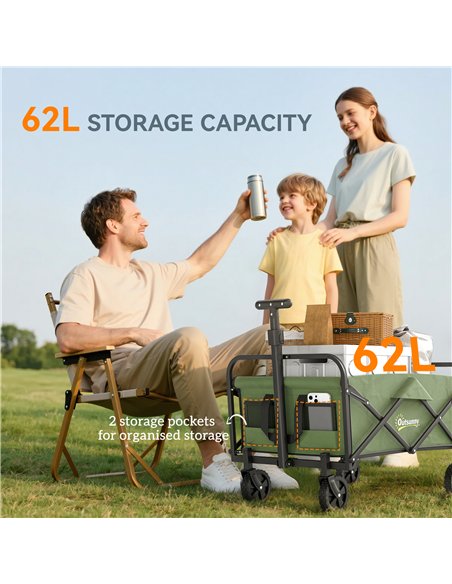Outsunny 62L Festival Trolley on Wheels, Garden Folding Trolley Cart, 120kg Heavy Duty Collapsible Folding Wagon with Adjustable - pic 178137 | FastDaddyshop