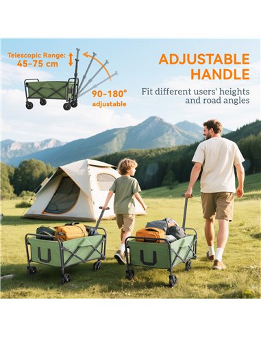 Outsunny 62L Festival Trolley on Wheels, Garden Folding Trolley Cart, 120kg Heavy Duty Collapsible Folding Wagon with Adjustable
