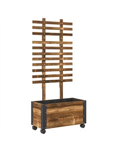 Outsunny Raised Garden Bed with Trellis, Outdoor Wooden Planter Box with Metal Corners and Wheels, Raised Bed for Garden
