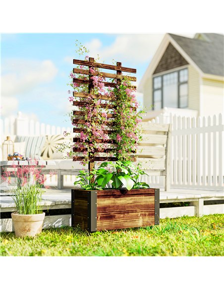 Outsunny Raised Garden Bed with Trellis, Outdoor Wooden Planter Box with Metal Corners and Wheels, Raised Bed for Garden - pic 178144 | FastDaddyshop