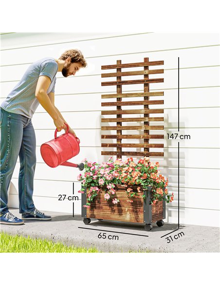 Outsunny Raised Garden Bed with Trellis, Outdoor Wooden Planter Box with Metal Corners and Wheels, Raised Bed for Garden - pic 178145 | FastDaddyshop