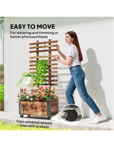 Outsunny Raised Garden Bed with Trellis, Outdoor Wooden Planter Box with Metal Corners and Wheels, Raised Bed for Garden - pic 178147 | FastDaddyshop