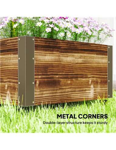 Outsunny Raised Garden Bed with Trellis, Outdoor Wooden Planter Box with Metal Corners and Wheels, Raised Bed for Garden