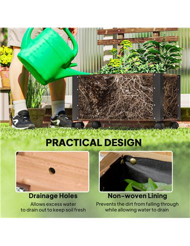 Outsunny Raised Garden Bed with Trellis, Outdoor Wooden Planter Box with Metal Corners and Wheels, Raised Bed for Garden