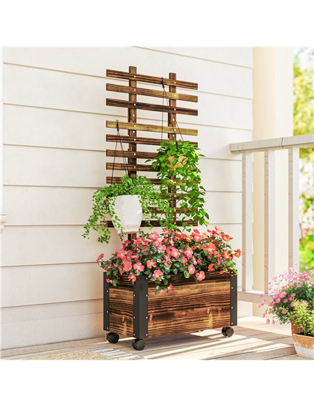 Outsunny Raised Garden Bed with Trellis, Outdoor Wooden Planter Box with Metal Corners and Wheels, Raised Bed for Garden - pic 178150 | FastDaddyshop