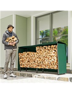 Outsunny Firewood Rack with Waterproof Cover, Heavy Duty Metal Log Store Indoors, Log Storage Holder for Outdoor Indoor Fireplac 2