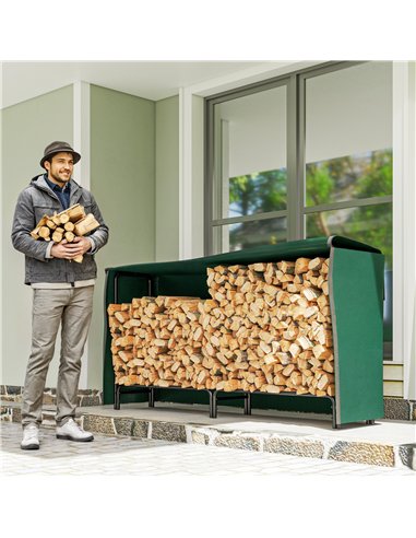 Outsunny Firewood Rack with Waterproof Cover, Heavy Duty Metal Log Store Indoors, Log Storage Holder for Outdoor Indoor Fireplac