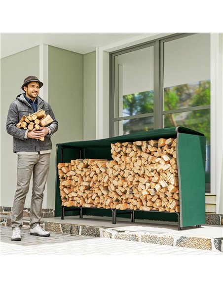Outsunny Firewood Rack with Waterproof Cover, Heavy Duty Metal Log Store Indoors, Log Storage Holder for Outdoor Indoor Fireplac - pic 178153 | FastDaddyshop