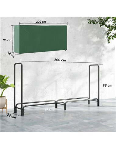 Outsunny Firewood Rack with Waterproof Cover, Heavy Duty Metal Log Store Indoors, Log Storage Holder for Outdoor Indoor Fireplac
