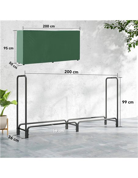 Outsunny Firewood Rack with Waterproof Cover, Heavy Duty Metal Log Store Indoors, Log Storage Holder for Outdoor Indoor Fireplac - pic 178154 | FastDaddyshop