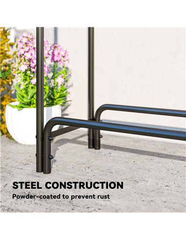 Outsunny Firewood Rack with Waterproof Cover, Heavy Duty Metal Log Store Indoors, Log Storage Holder for Outdoor Indoor Fireplac