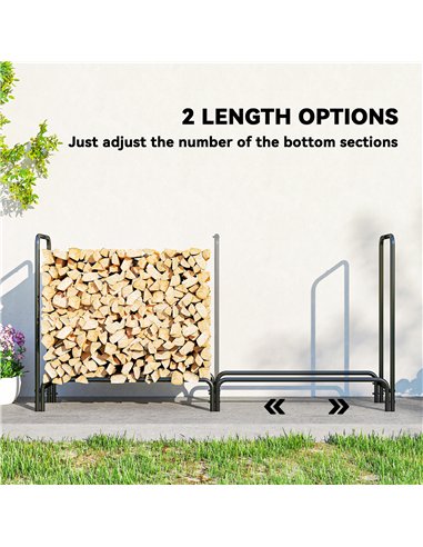 Outsunny Firewood Rack with Waterproof Cover, Heavy Duty Metal Log Store Indoors, Log Storage Holder for Outdoor Indoor Fireplac