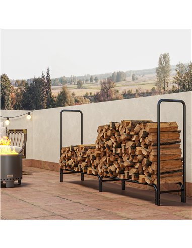 Outsunny Firewood Rack with Waterproof Cover, Heavy Duty Metal Log Store Indoors, Log Storage Holder for Outdoor Indoor Fireplac