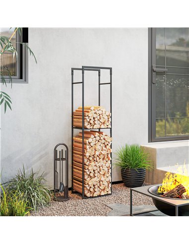 Outsunny Metal Firewood Log Holder, Heavy Duty Firewood Rack with Adjustable Shelf, Indoor Outdoor Fireplace Wood Storage Shelf,