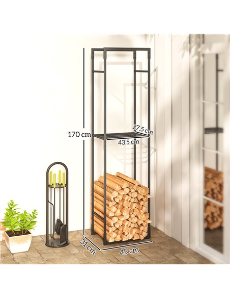 Outsunny Metal Firewood Log Holder, Heavy Duty Firewood Rack with Adjustable Shelf, Indoor Outdoor Fireplace Wood Storage Shelf, - pic 178163 | FastDaddyshop