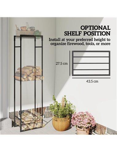 Outsunny Metal Firewood Log Holder, Heavy Duty Firewood Rack with Adjustable Shelf, Indoor Outdoor Fireplace Wood Storage Shelf,