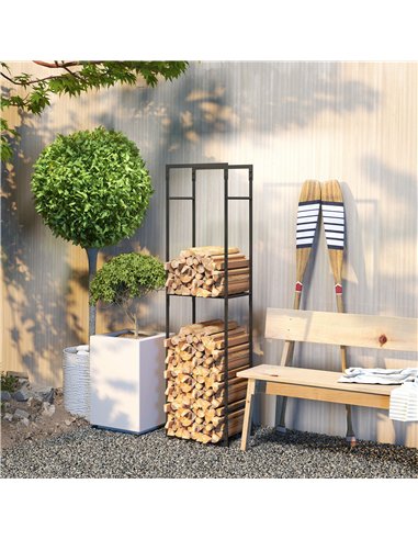 Outsunny Metal Firewood Log Holder, Heavy Duty Firewood Rack with Adjustable Shelf, Indoor Outdoor Fireplace Wood Storage Shelf,