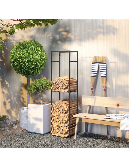 Outsunny Metal Firewood Log Holder, Heavy Duty Firewood Rack with Adjustable Shelf, Indoor Outdoor Fireplace Wood Storage Shelf, - pic 178167 | FastDaddyshop