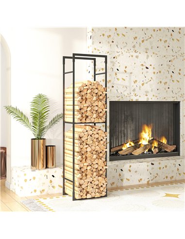 Outsunny Metal Firewood Log Holder, Heavy Duty Firewood Rack with Adjustable Shelf, Indoor Outdoor Fireplace Wood Storage Shelf,