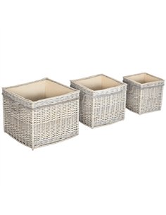 Outsunny Set of 3 Log Baskets for Wood Burner Indoor, Storage Basket with Lining and Rope Handles, Wicker Basket for Fireside St