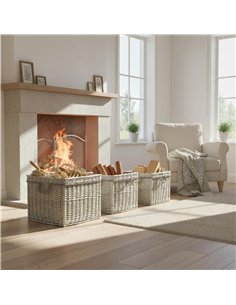 Outsunny Set of 3 Log Baskets for Wood Burner Indoor, Storage Basket with Lining and Rope Handles, Wicker Basket for Fireside St 2