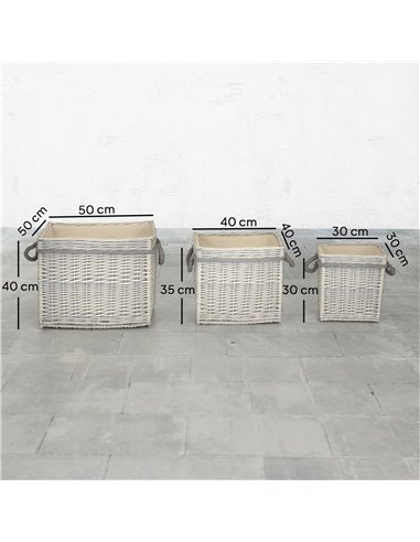 Outsunny Set of 3 Log Baskets for Wood Burner Indoor, Storage Basket with Lining and Rope Handles, Wicker Basket for Fireside St