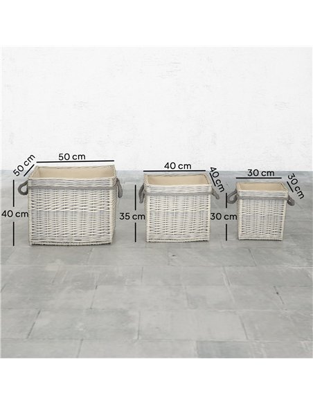 Outsunny Set of 3 Log Baskets for Wood Burner Indoor, Storage Basket with Lining and Rope Handles, Wicker Basket for Fireside St - pic 178172 | FastDaddyshop