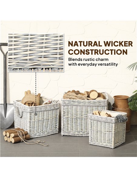 Outsunny Set of 3 Log Baskets for Wood Burner Indoor, Storage Basket with Lining and Rope Handles, Wicker Basket for Fireside St - pic 178173 | FastDaddyshop