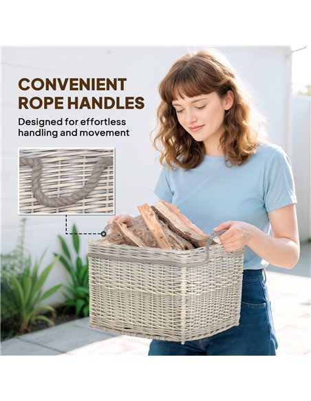Outsunny Set of 3 Log Baskets for Wood Burner Indoor, Storage Basket with Lining and Rope Handles, Wicker Basket for Fireside St - pic 178175 | FastDaddyshop