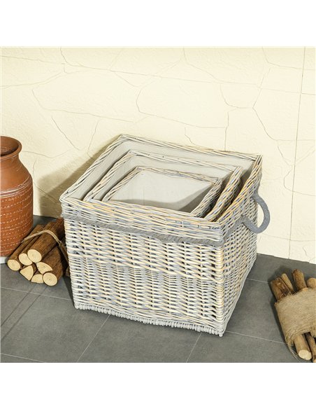 Outsunny Set of 3 Log Baskets for Wood Burner Indoor, Storage Basket with Lining and Rope Handles, Wicker Basket for Fireside St - pic 178177 | FastDaddyshop