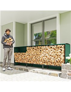 Outsunny Firewood Rack with Waterproof Cover, Heavy Duty Metal Log Store Indoors, Log Storage Holder for Outdoor Indoor Fireplac 2
