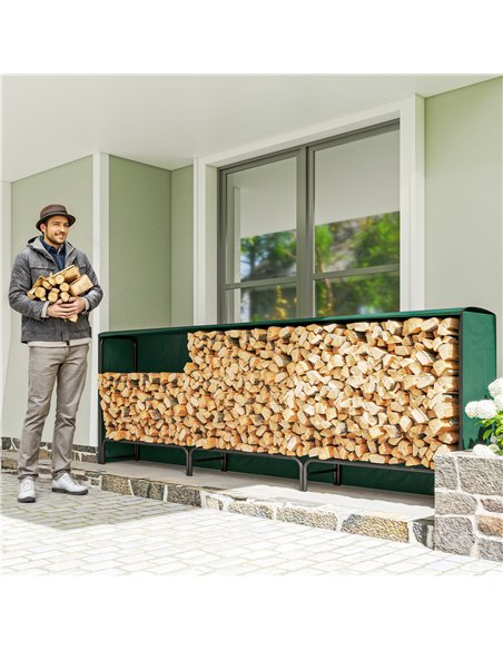 Outsunny Firewood Rack with Waterproof Cover, Heavy Duty Metal Log Store Indoors, Log Storage Holder for Outdoor Indoor Fireplac - pic 178180 | FastDaddyshop
