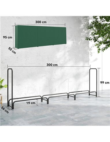 Outsunny Firewood Rack with Waterproof Cover, Heavy Duty Metal Log Store Indoors, Log Storage Holder for Outdoor Indoor Fireplac