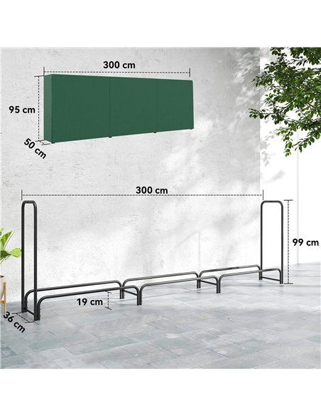 Outsunny Firewood Rack with Waterproof Cover, Heavy Duty Metal Log Store Indoors, Log Storage Holder for Outdoor Indoor Fireplac - pic 178181 | FastDaddyshop
