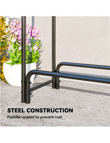 Outsunny Firewood Rack with Waterproof Cover, Heavy Duty Metal Log Store Indoors, Log Storage Holder for Outdoor Indoor Fireplac