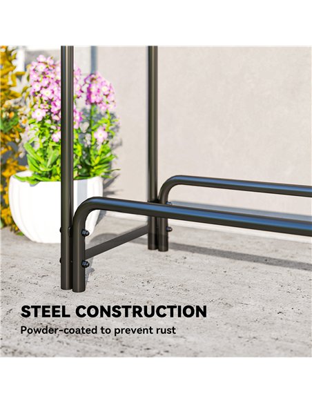 Outsunny Firewood Rack with Waterproof Cover, Heavy Duty Metal Log Store Indoors, Log Storage Holder for Outdoor Indoor Fireplac - pic 178184 | FastDaddyshop