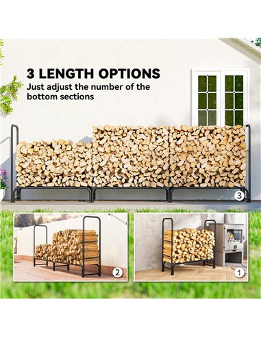 Outsunny Firewood Rack with Waterproof Cover, Heavy Duty Metal Log Store Indoors, Log Storage Holder for Outdoor Indoor Fireplac