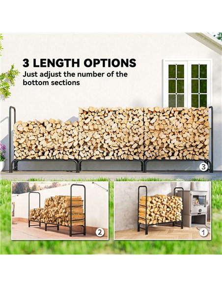 Outsunny Firewood Rack with Waterproof Cover, Heavy Duty Metal Log Store Indoors, Log Storage Holder for Outdoor Indoor Fireplac - pic 178185 | FastDaddyshop