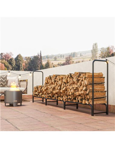 Outsunny Firewood Rack with Waterproof Cover, Heavy Duty Metal Log Store Indoors, Log Storage Holder for Outdoor Indoor Fireplac