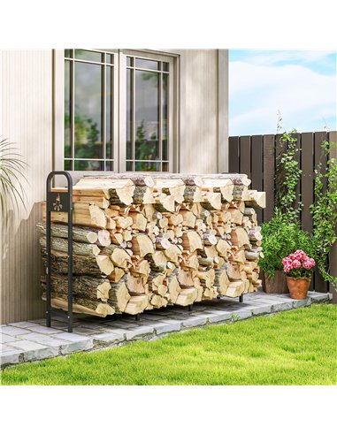 Outsunny 6.5 FT Steel Firewood Log Rack with 300 kg Capacity, Heavy Duty Indoor Outdoor Fireplace Wood Storage Shelf, Log Holder