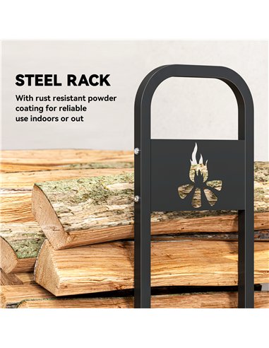 Outsunny 6.5 FT Steel Firewood Log Rack with 300 kg Capacity, Heavy Duty Indoor Outdoor Fireplace Wood Storage Shelf, Log Holder