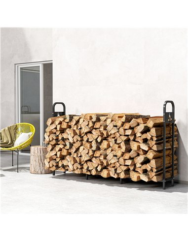Outsunny 6.5 FT Steel Firewood Log Rack with 300 kg Capacity, Heavy Duty Indoor Outdoor Fireplace Wood Storage Shelf, Log Holder