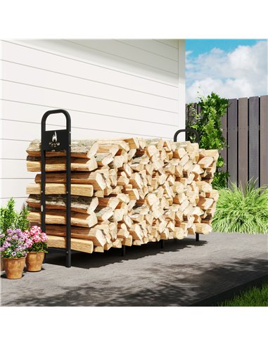 Outsunny 6.5 FT Steel Firewood Log Rack with 300 kg Capacity, Heavy Duty Indoor Outdoor Fireplace Wood Storage Shelf, Log Holder