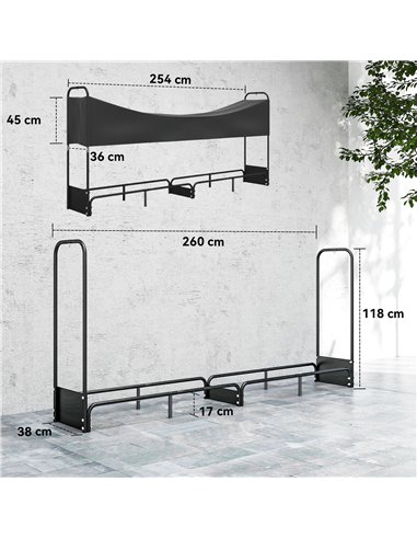 Outsunny 8.5ft Firewood Rack, Heavy Duty Log Storage Holder with Waterproof 600D Oxford Log Cover for Fireplace Fire Pits Outdoo