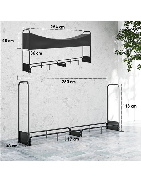 Outsunny 8.5ft Firewood Rack, Heavy Duty Log Storage Holder with Waterproof 600D Oxford Log Cover for Fireplace Fire Pits Outdoo - pic 178199 | FastDaddyshop
