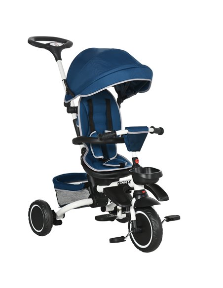 HOMCOM 7-in-1 Tricycle 3 Wheels Pedal Trike w/ Rotatable Seat and Safety Harness for Ages 12-50 Months Kids, Baby, Blue - pic 17820 | FastDaddyshop