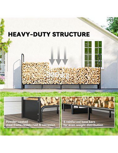 Outsunny 8.5ft Firewood Rack, Heavy Duty Log Storage Holder with Waterproof 600D Oxford Log Cover for Fireplace Fire Pits Outdoo